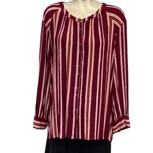 ANA A NEW APPROACH Womens XL Burgundy Stripe Button‎ Up Blouse Top XL Rayon